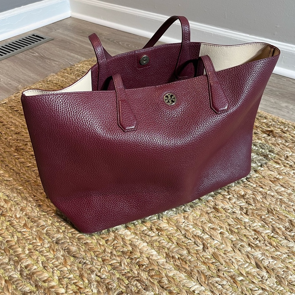 Tory Burch Burgundy Textured Tote